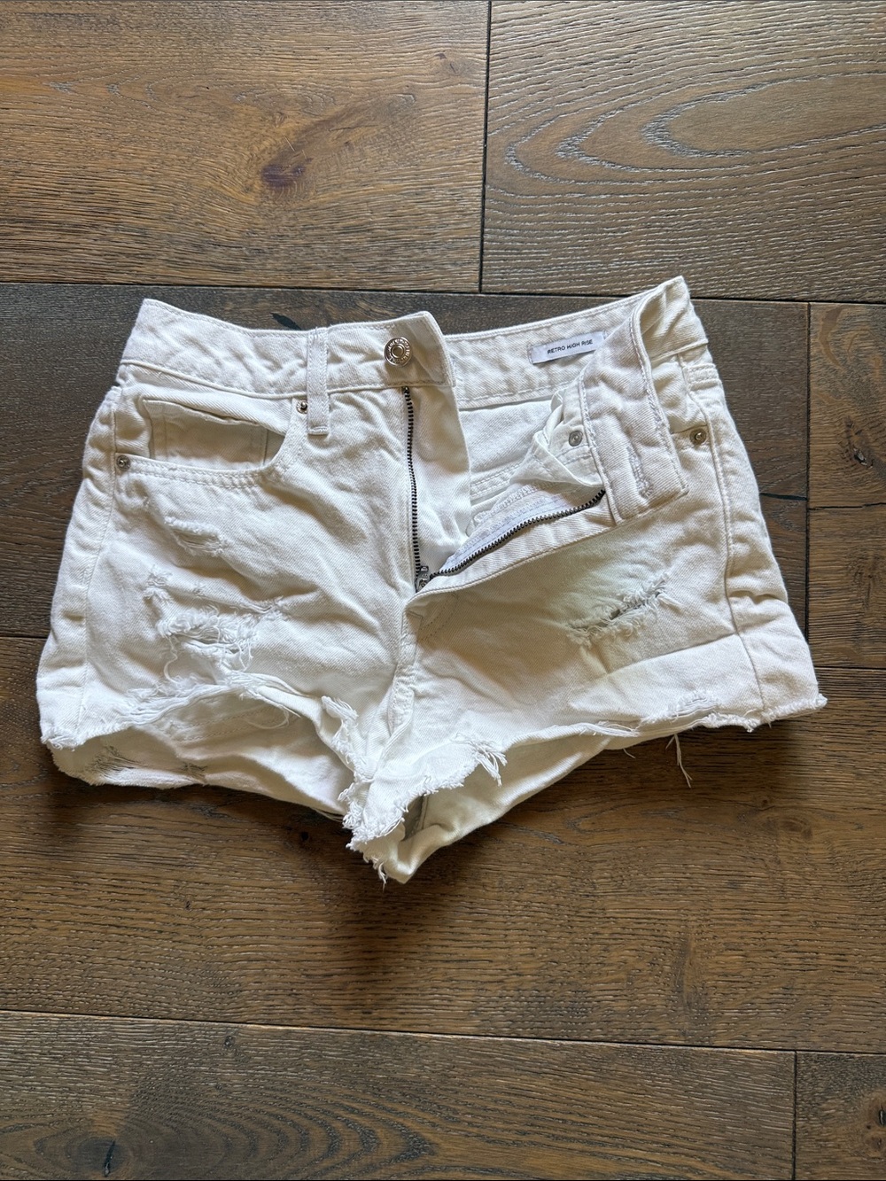 Forever 21 White Distressed High-Rise Denim Shorts